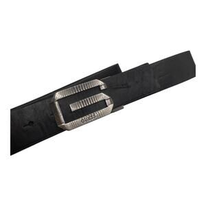 Guess Men’s Black Leather Belt Size M ~43” Long Brushed Metal G Buckle Vtg